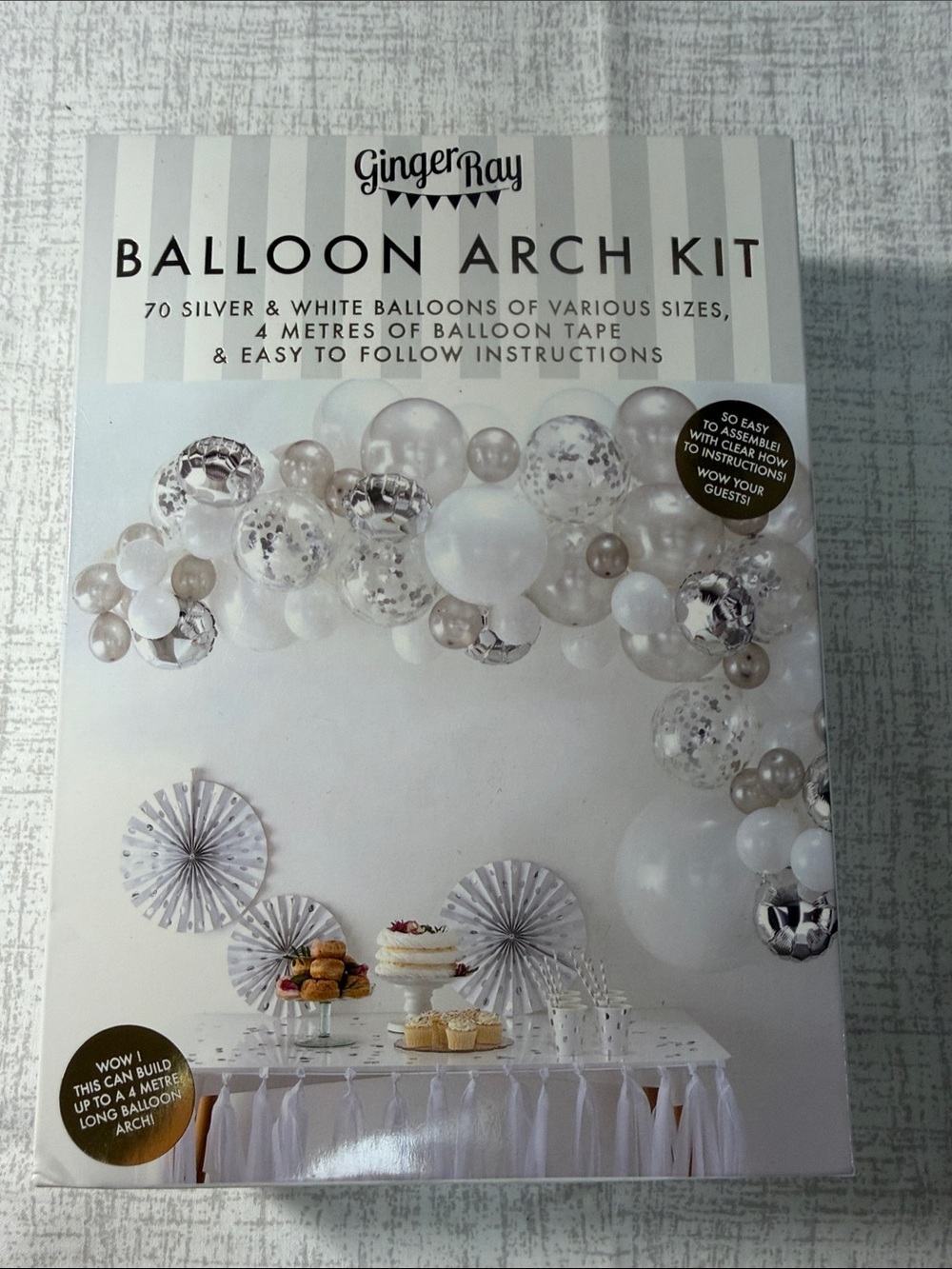 Silver & White Balloon Arch Kit. NEW